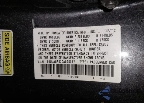2013 Acura Tl 3.5 z USA, uszkodzony, nr VIN 19UUA8F53DA005047
